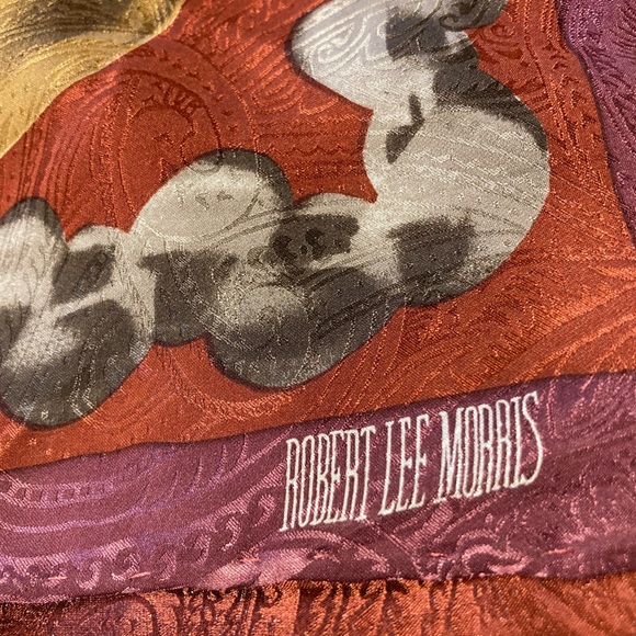 Large Paisley Silk Scarf, Terracotta, Burgundy, Gold, Jaquard, NWT - Picture 2 of 9